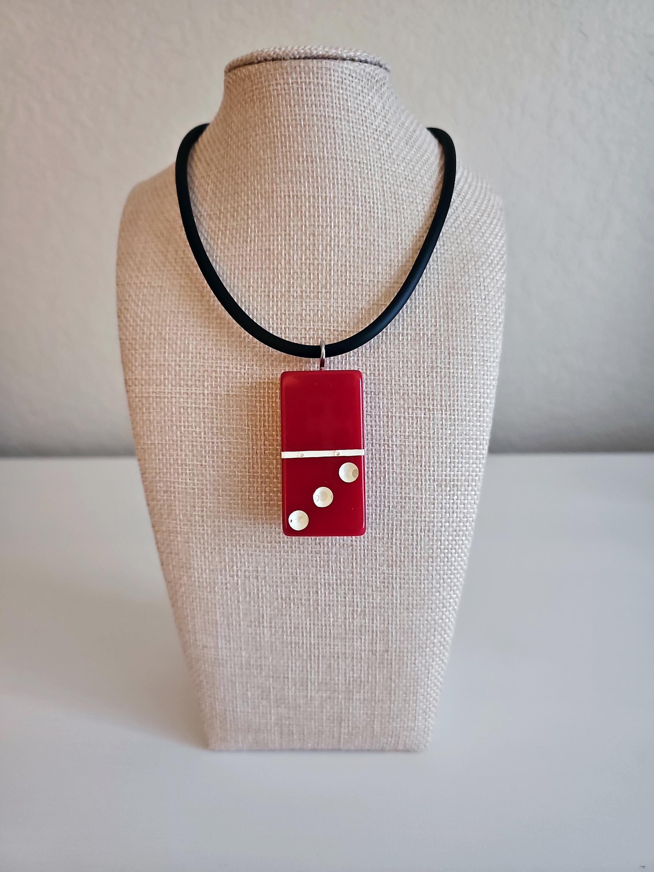 Series 3: Vintage Puremco Domino Necklace, Mid-century, Red, Number 4 of 28