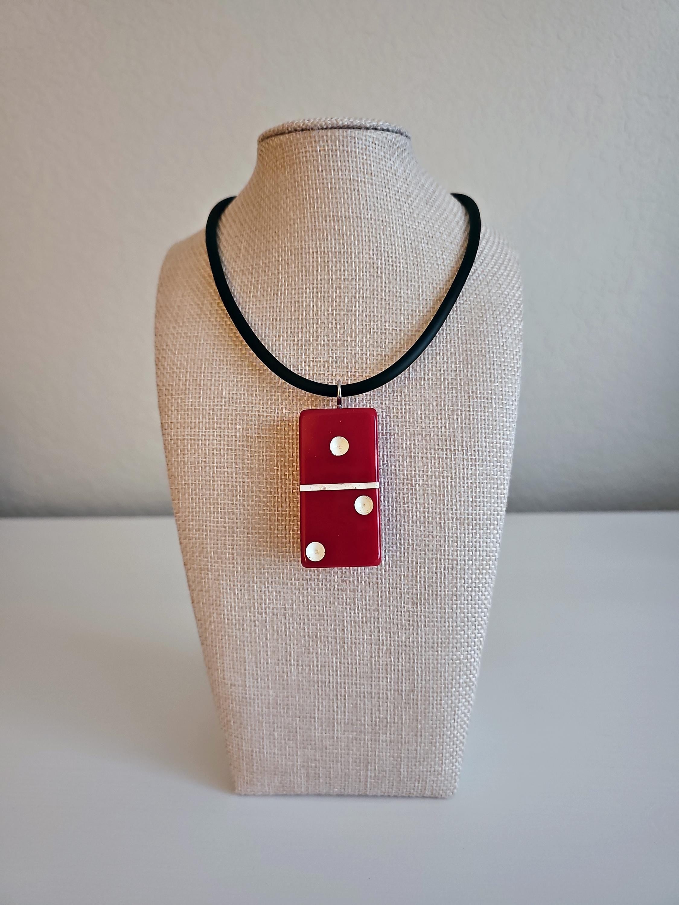 Series 3: Vintage Puremco Domino Necklace, Mid-century, Red, Number 9 of 28