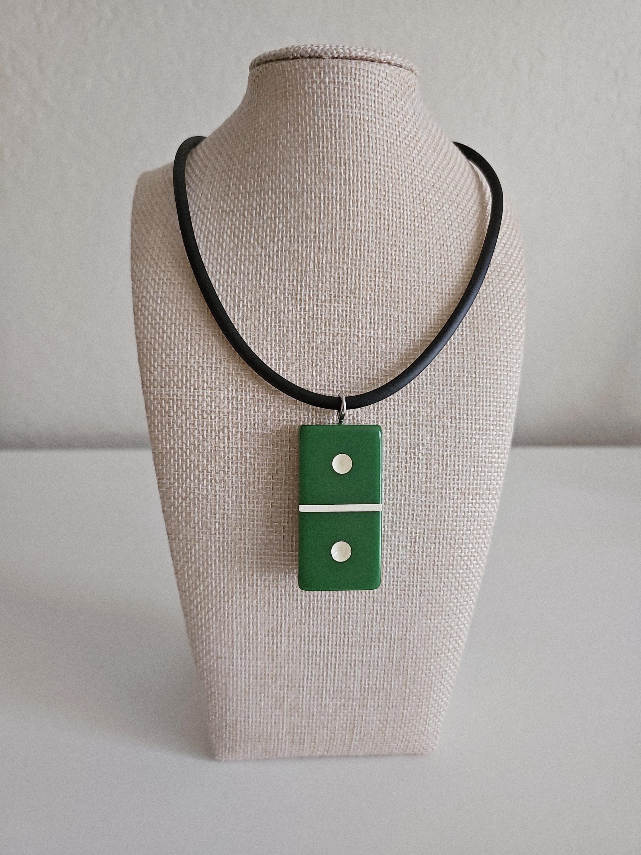 Series 2: Vintage Puremco Domino Necklace, Mid-century, Green, Number 8 of 28