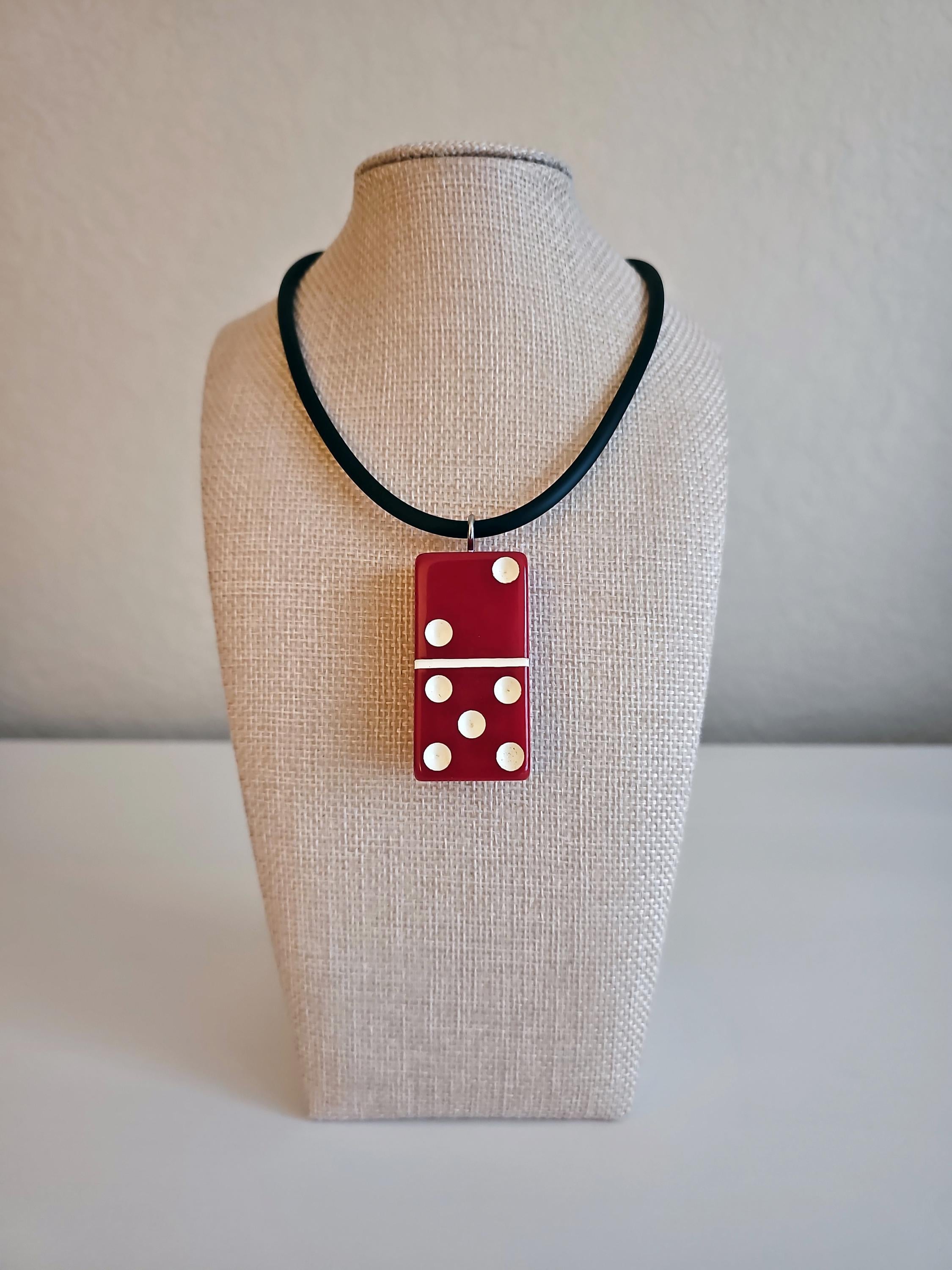 Series 3: Vintage Puremco Domino Necklace, Mid-century, Red, Number 17 of 28