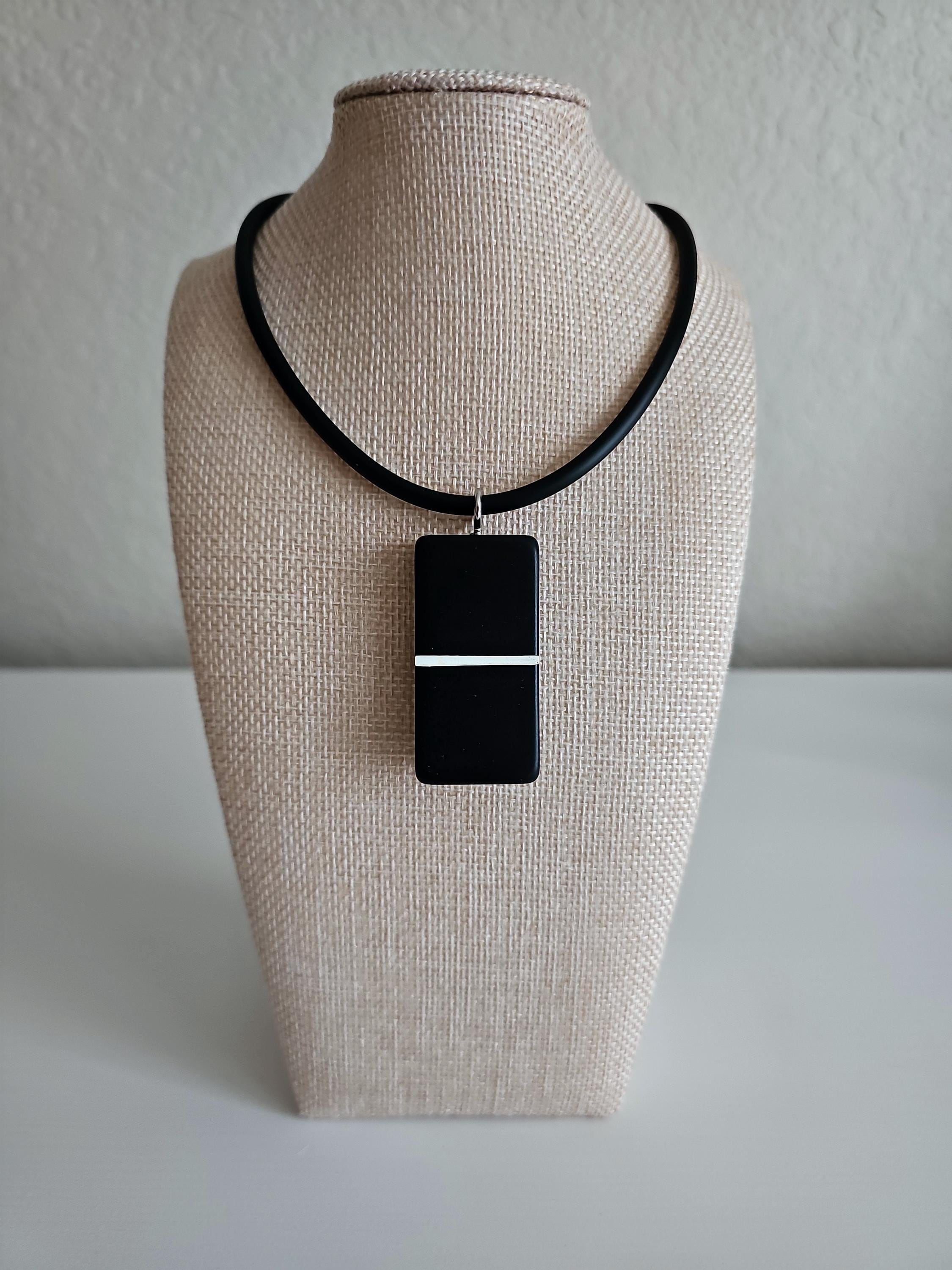 Series 5: Vintage Puremco Domino Necklace, Mid-century, Black, Number 1 of 17