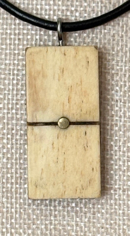 Series 10: Antique Domino as Pendant Necklace - Leather Cord, Sterling Silver Clasp