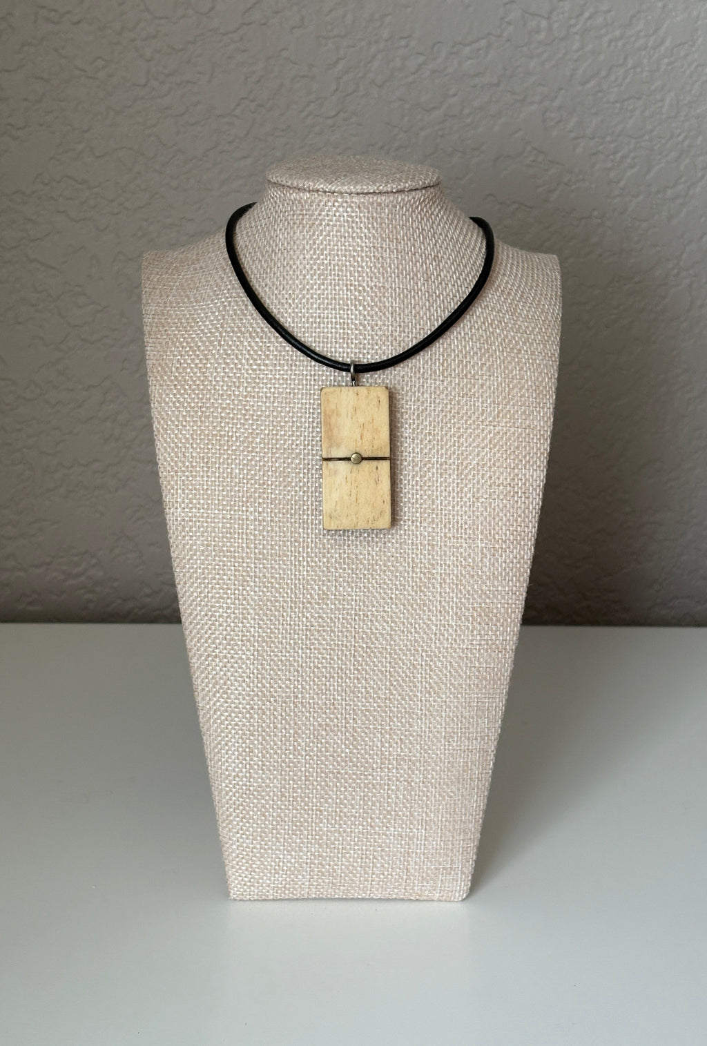Series 10: Antique Domino as Pendant Necklace - Leather Cord, Sterling Silver Clasp