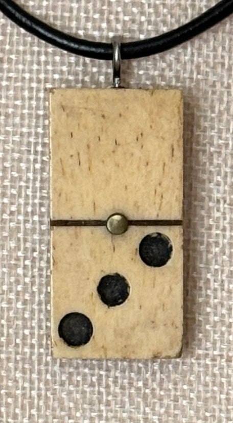 Series 10: Antique Domino as Pendant Necklace - Leather Cord, Sterling Silver Clasp
