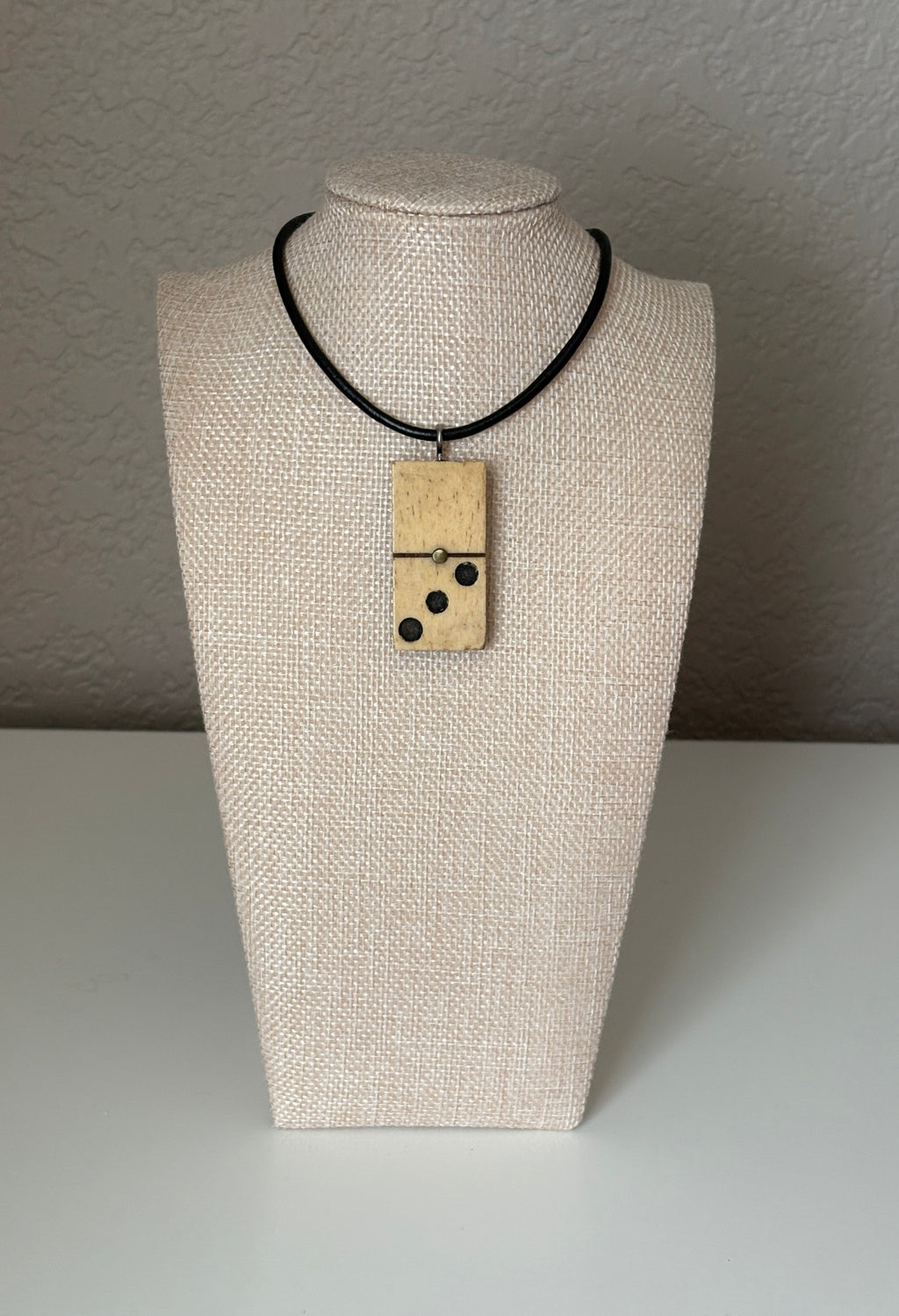Series 10: Antique Domino as Pendant Necklace - Leather Cord, Sterling Silver Clasp