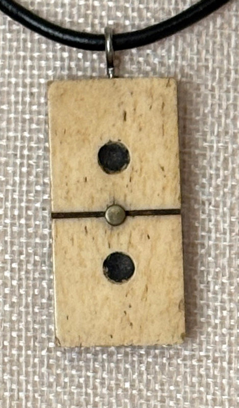 Series 10: Antique Domino as Pendant Necklace - Leather Cord, Sterling Silver Clasp