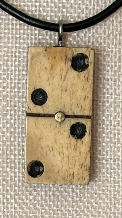 Series 10: Antique Domino as Pendant Necklace - Leather Cord, Sterling Silver Clasp