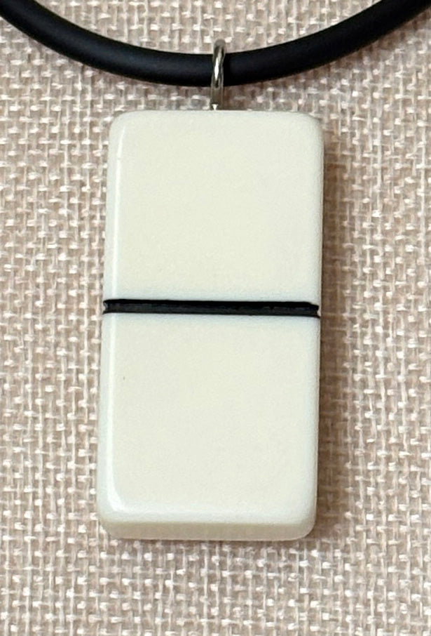 Series 9: 1960s Vintage Domino as Pendant Necklace - Rubber Cord, Sterling Silver Clasp