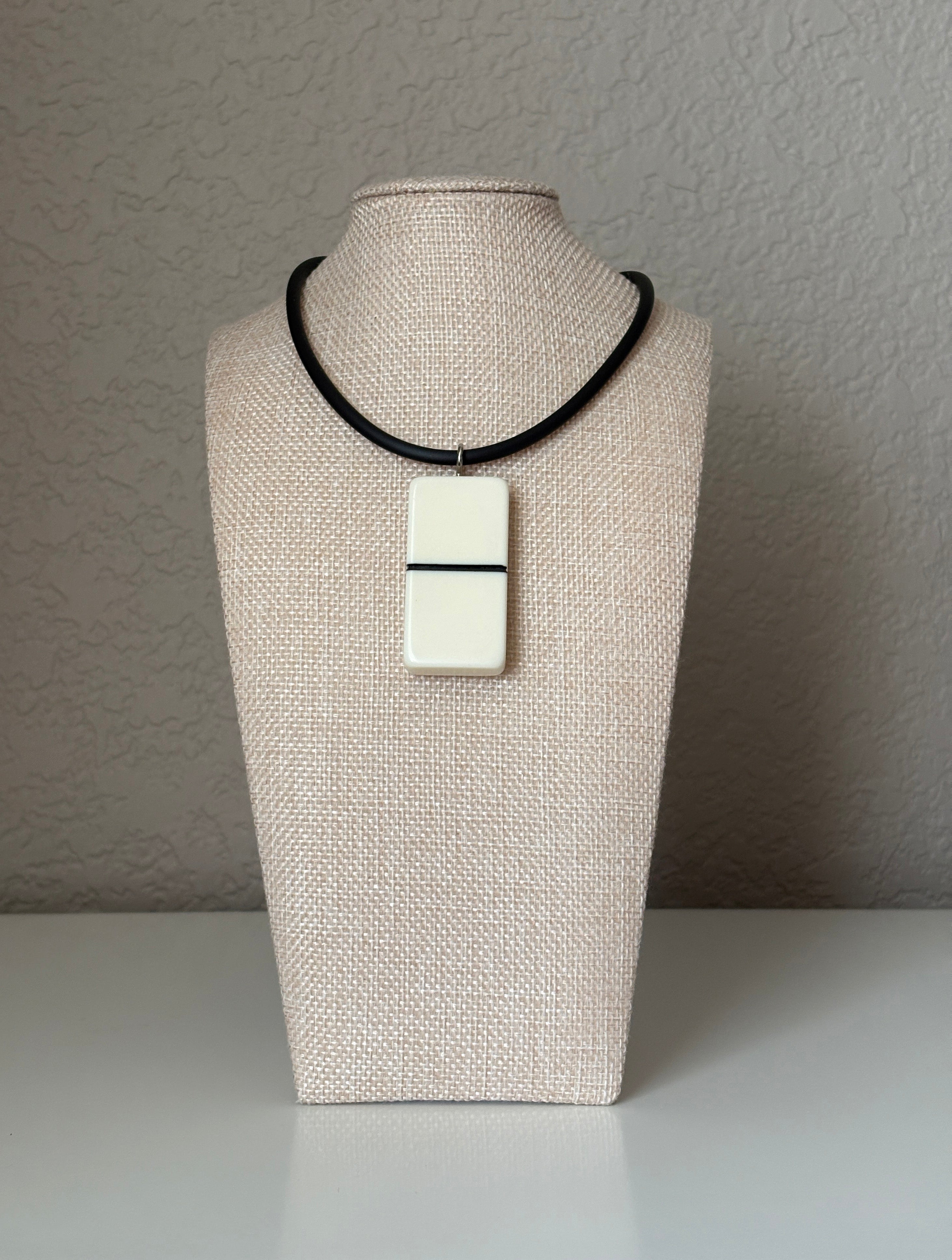Series 9: 1960s Vintage Domino as Pendant Necklace - Rubber Cord, Sterling Silver Clasp