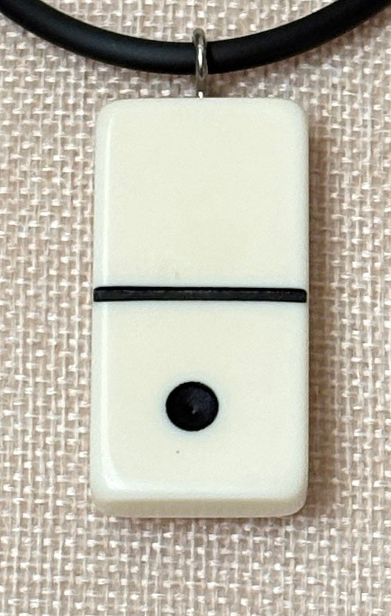 Series 9: 1960s Vintage Domino as Pendant Necklace - Rubber Cord, Sterling Silver Clasp