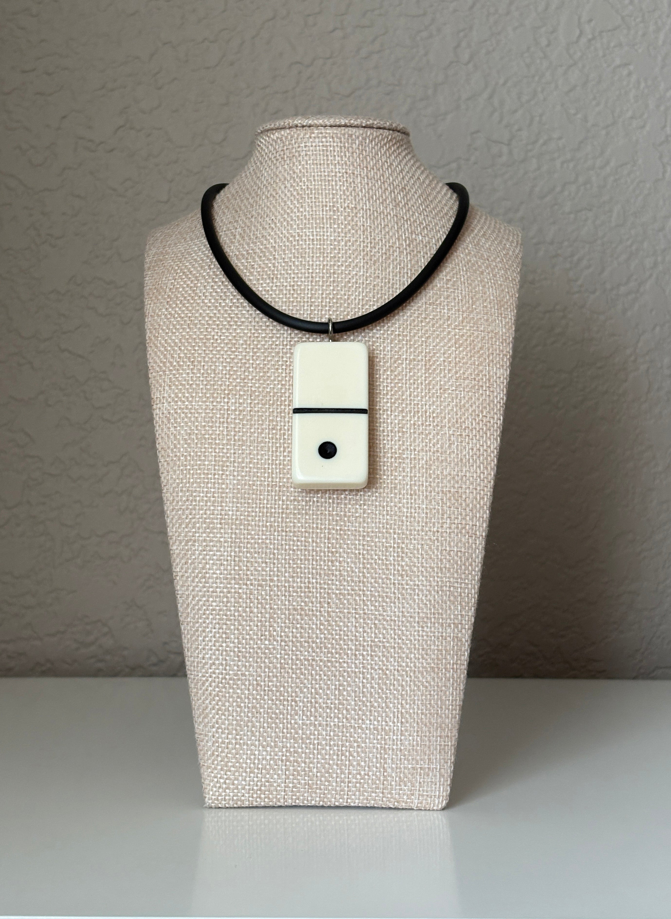 Series 9: 1960s Vintage Domino as Pendant Necklace - Rubber Cord, Sterling Silver Clasp