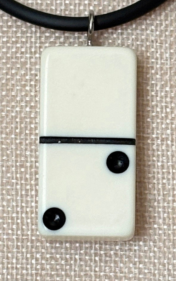 Series 9: 1960s Vintage Domino as Pendant Necklace - Rubber Cord, Sterling Silver Clasp