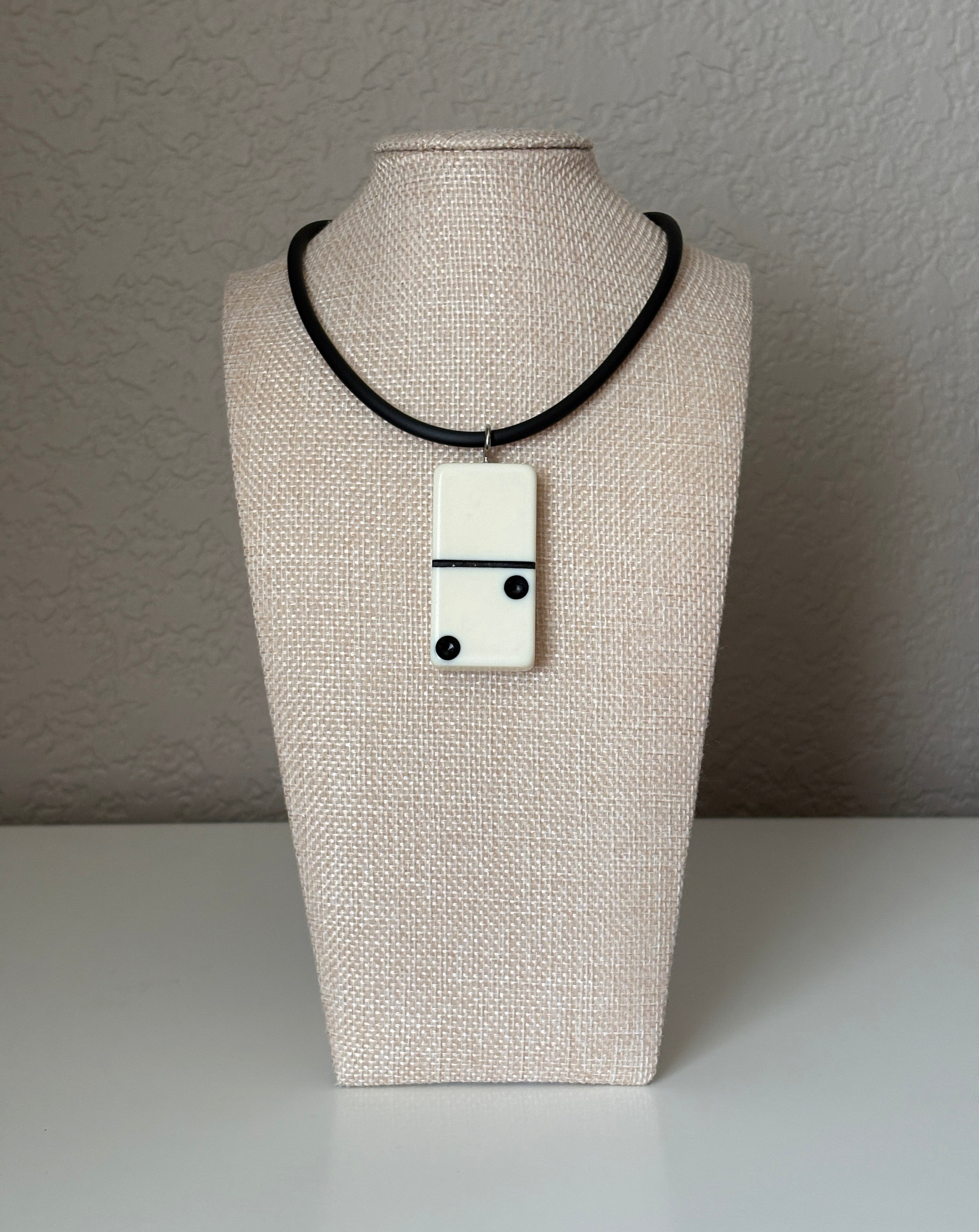Series 9: 1960s Vintage Domino as Pendant Necklace - Rubber Cord, Sterling Silver Clasp