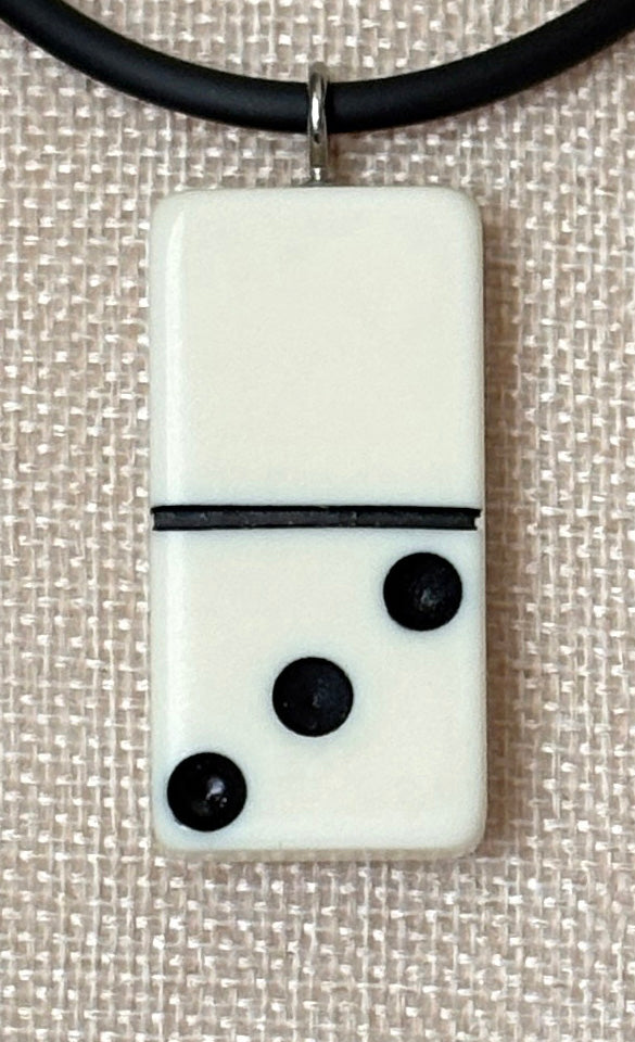 Series 9: 1960s Vintage Domino as Pendant Necklace - Rubber Cord, Sterling Silver Clasp