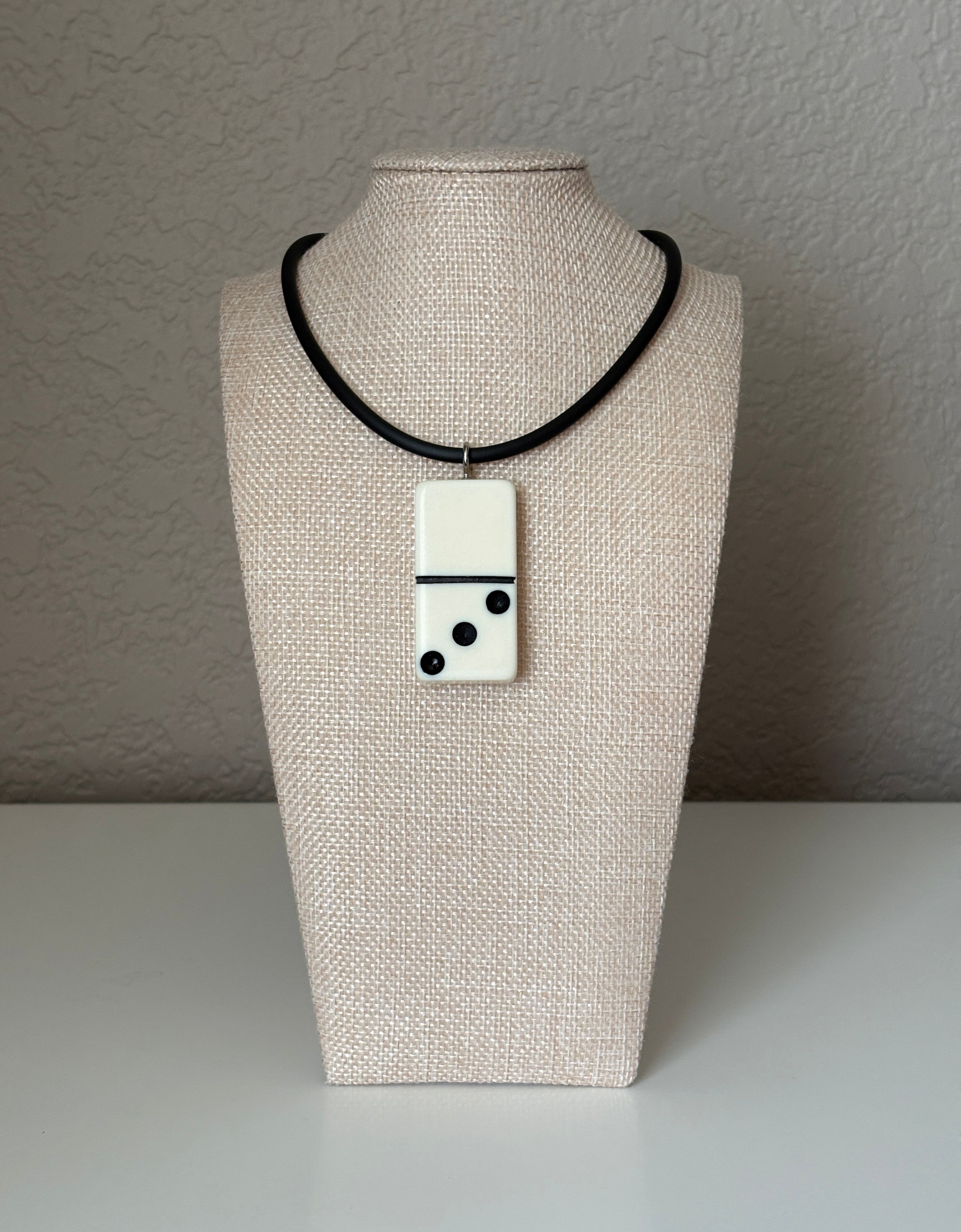Series 9: 1960s Vintage Domino as Pendant Necklace - Rubber Cord, Sterling Silver Clasp
