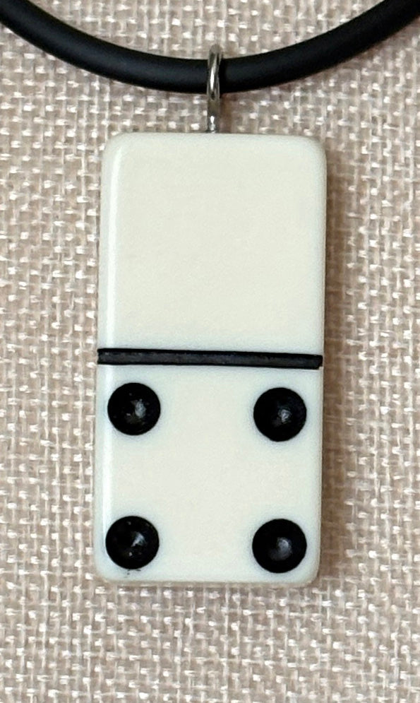 Series 9: 1960s Vintage Domino as Pendant Necklace - Rubber Cord, Sterling Silver Clasp