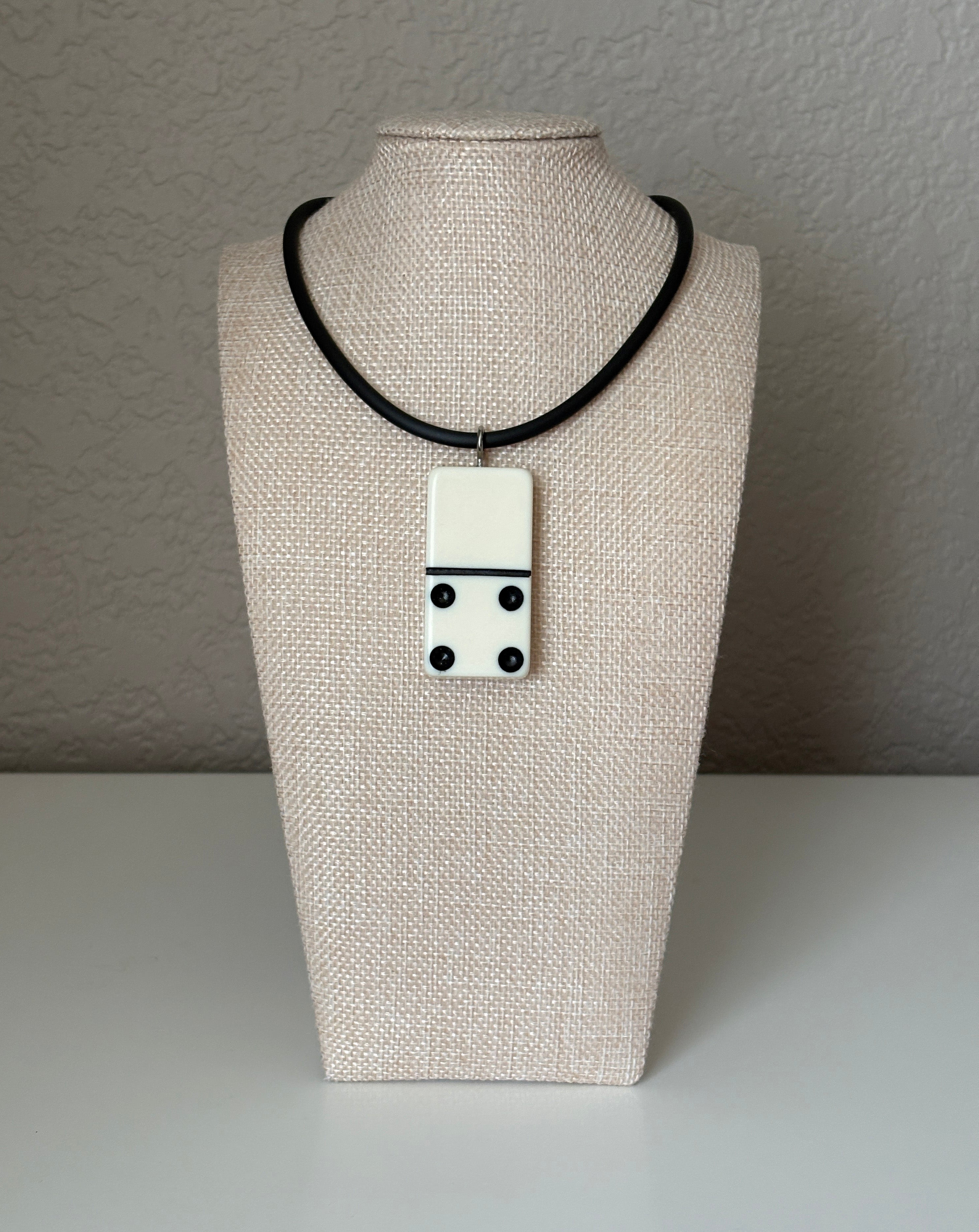 Series 9: 1960s Vintage Domino as Pendant Necklace - Rubber Cord, Sterling Silver Clasp