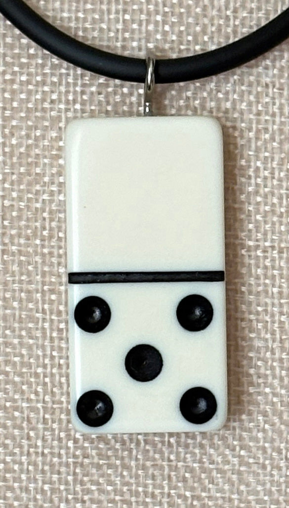 Series 9: 1960s Vintage Domino as Pendant Necklace - Rubber Cord, Sterling Silver Clasp