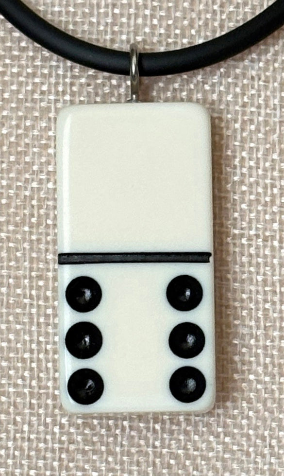 Series 9: 1960s Vintage Domino as Pendant Necklace - Rubber Cord, Sterling Silver Clasp