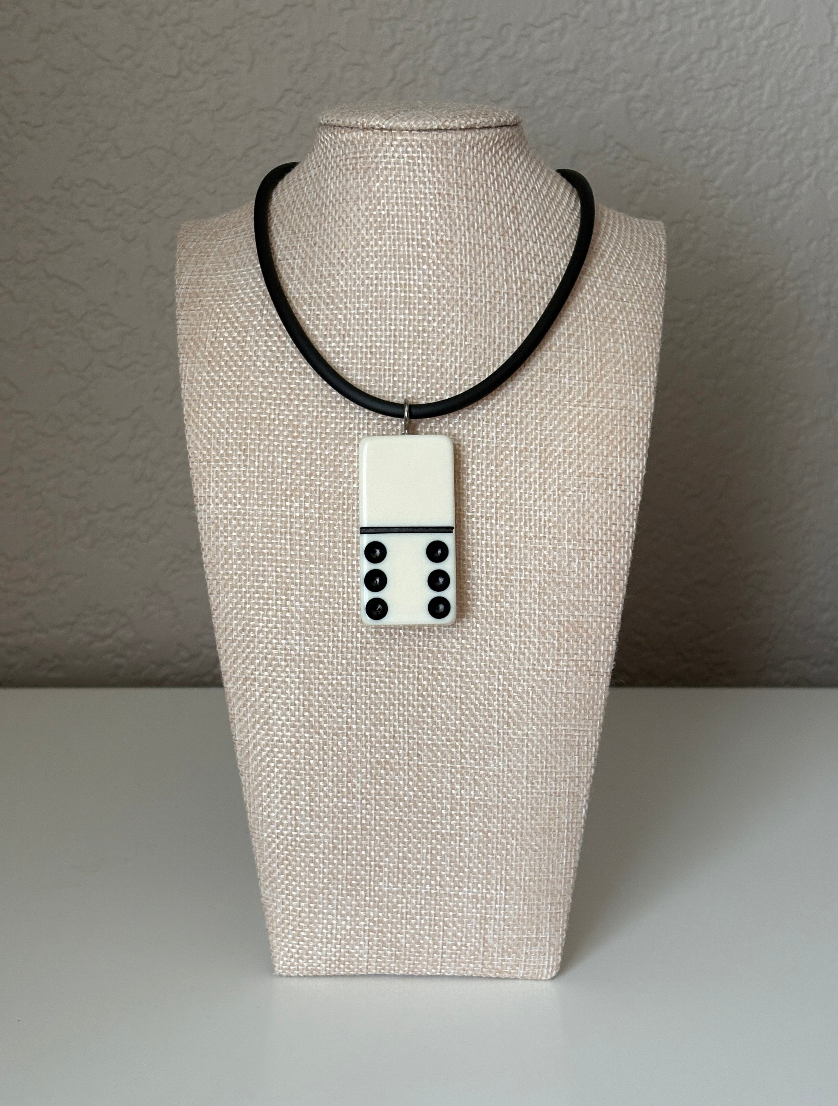 Series 9: 1960s Vintage Domino as Pendant Necklace - Rubber Cord, Sterling Silver Clasp