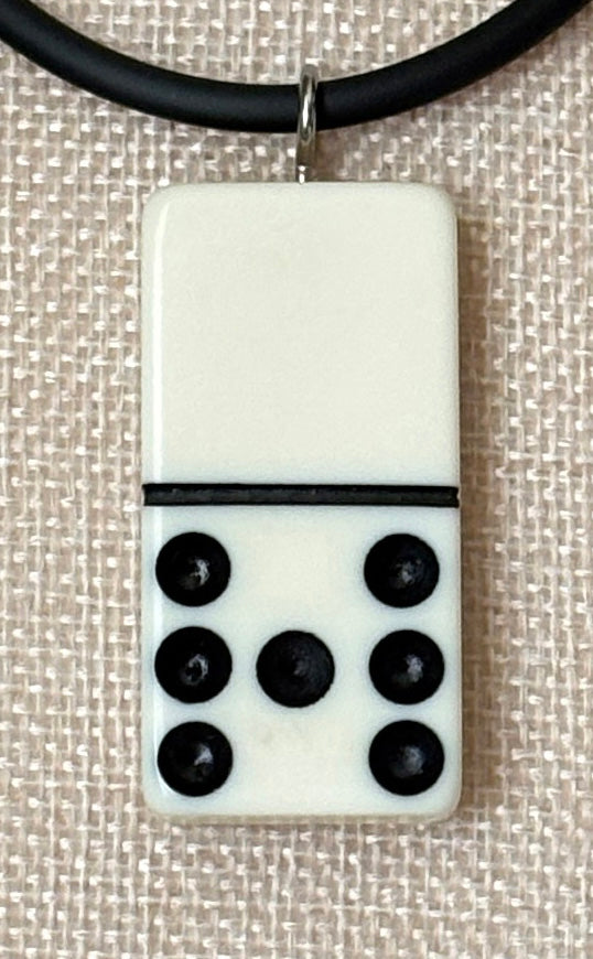 Series 9: 1960s Vintage Domino as Pendant Necklace - Rubber Cord, Sterling Silver Clasp