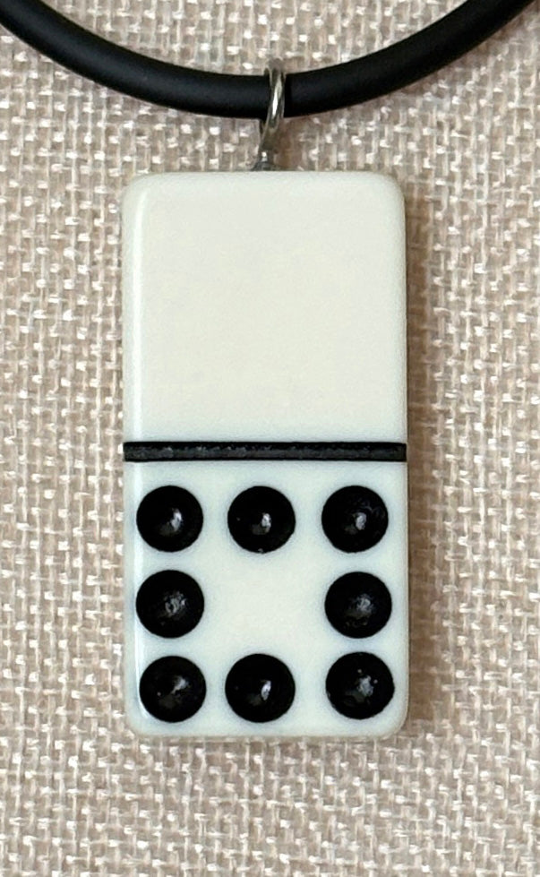 Series 9: 1960s Vintage Domino as Pendant Necklace - Rubber Cord, Sterling Silver Clasp