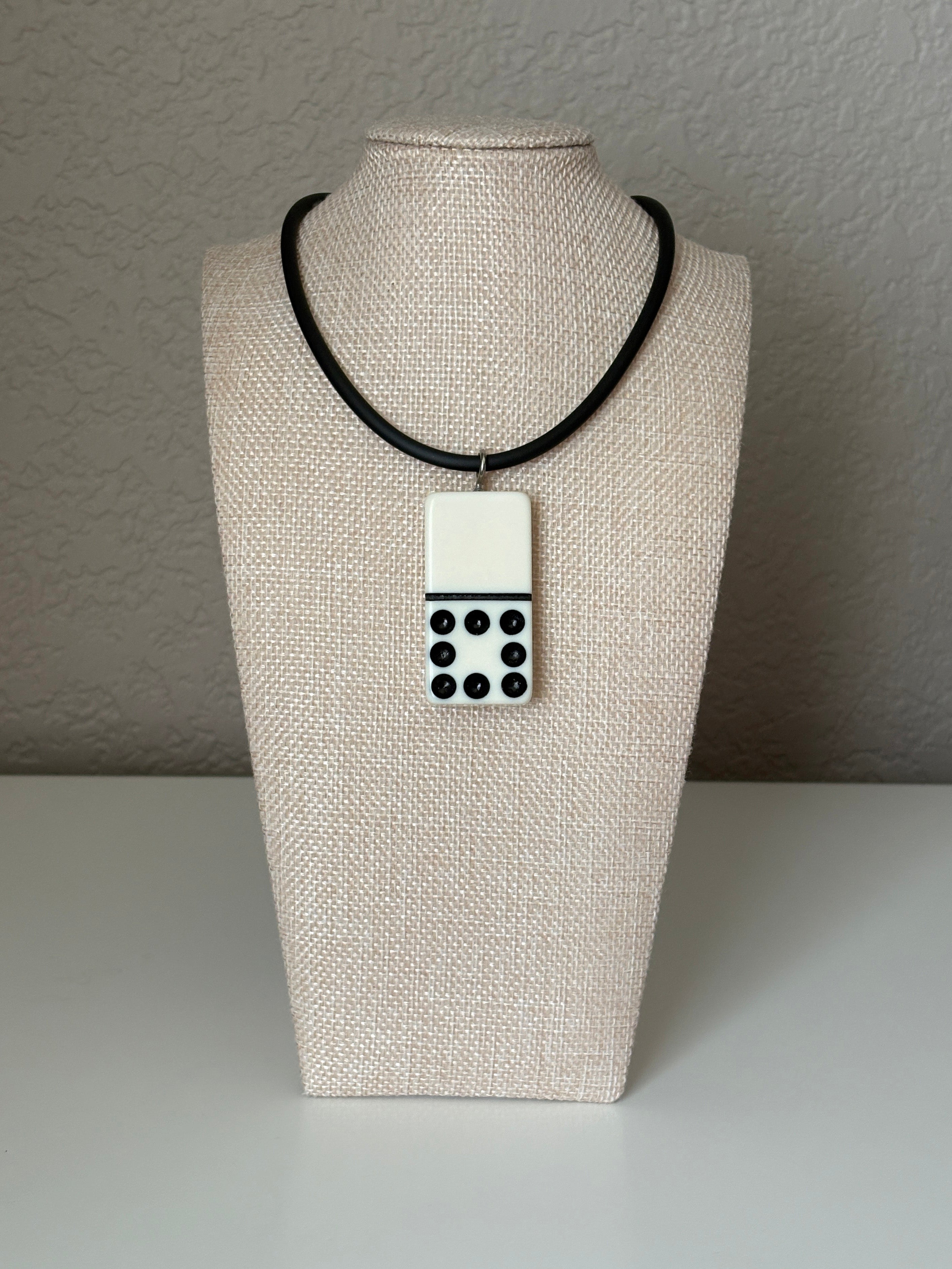 Series 9: 1960s Vintage Domino as Pendant Necklace - Rubber Cord, Sterling Silver Clasp