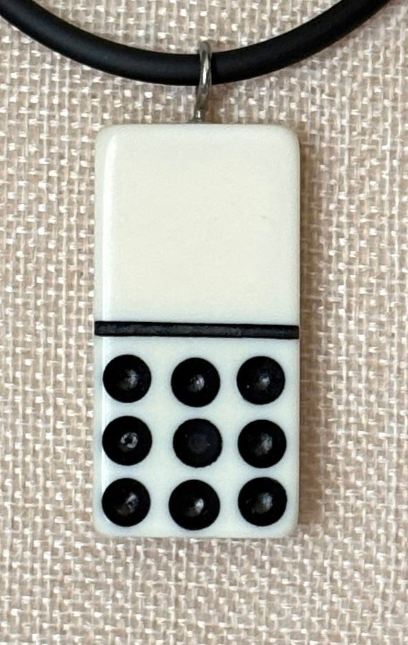 Series 9: 1960s Vintage Domino as Pendant Necklace - Rubber Cord, Sterling Silver Clasp