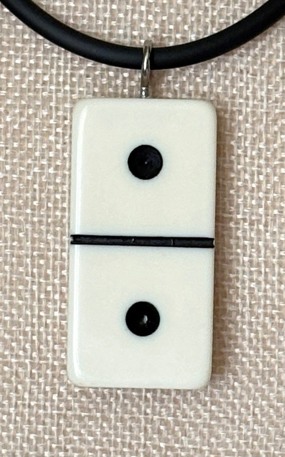 Series 9: 1960s Vintage Domino as Pendant Necklace - Rubber Cord, Sterling Silver Clasp