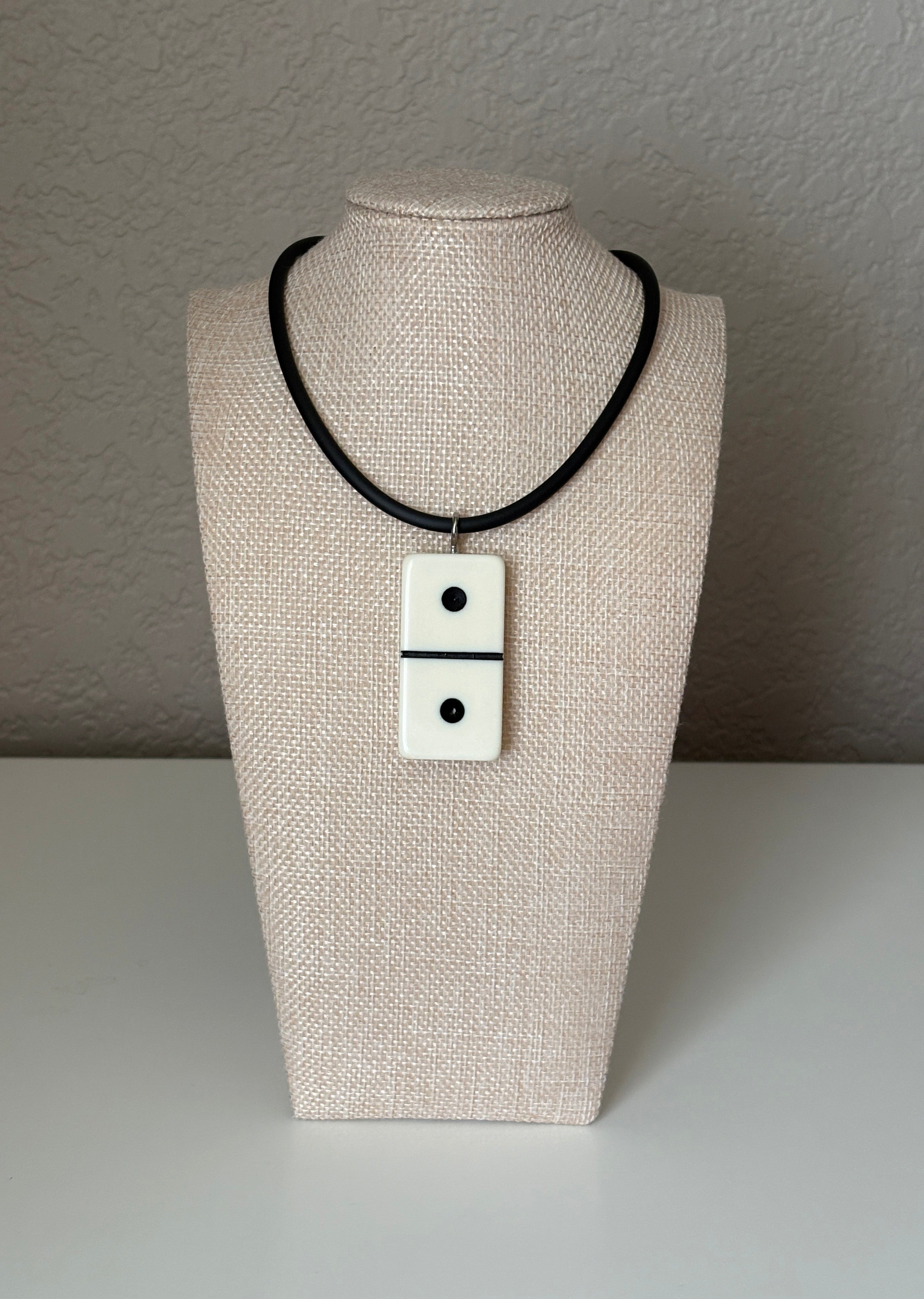 Series 9: 1960s Vintage Domino as Pendant Necklace - Rubber Cord, Sterling Silver Clasp
