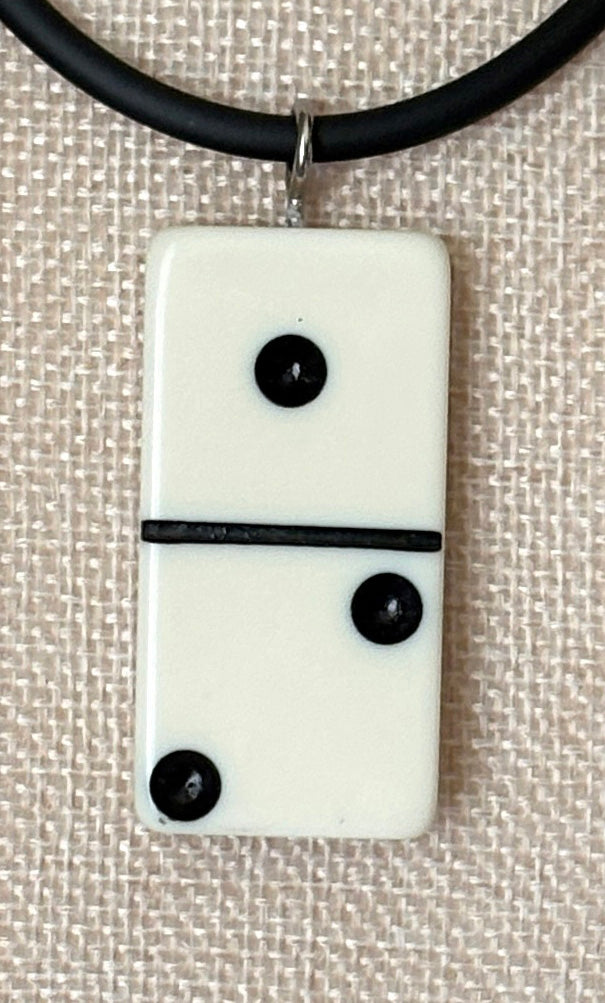 Series 9: 1960s Vintage Domino as Pendant Necklace - Rubber Cord, Sterling Silver Clasp