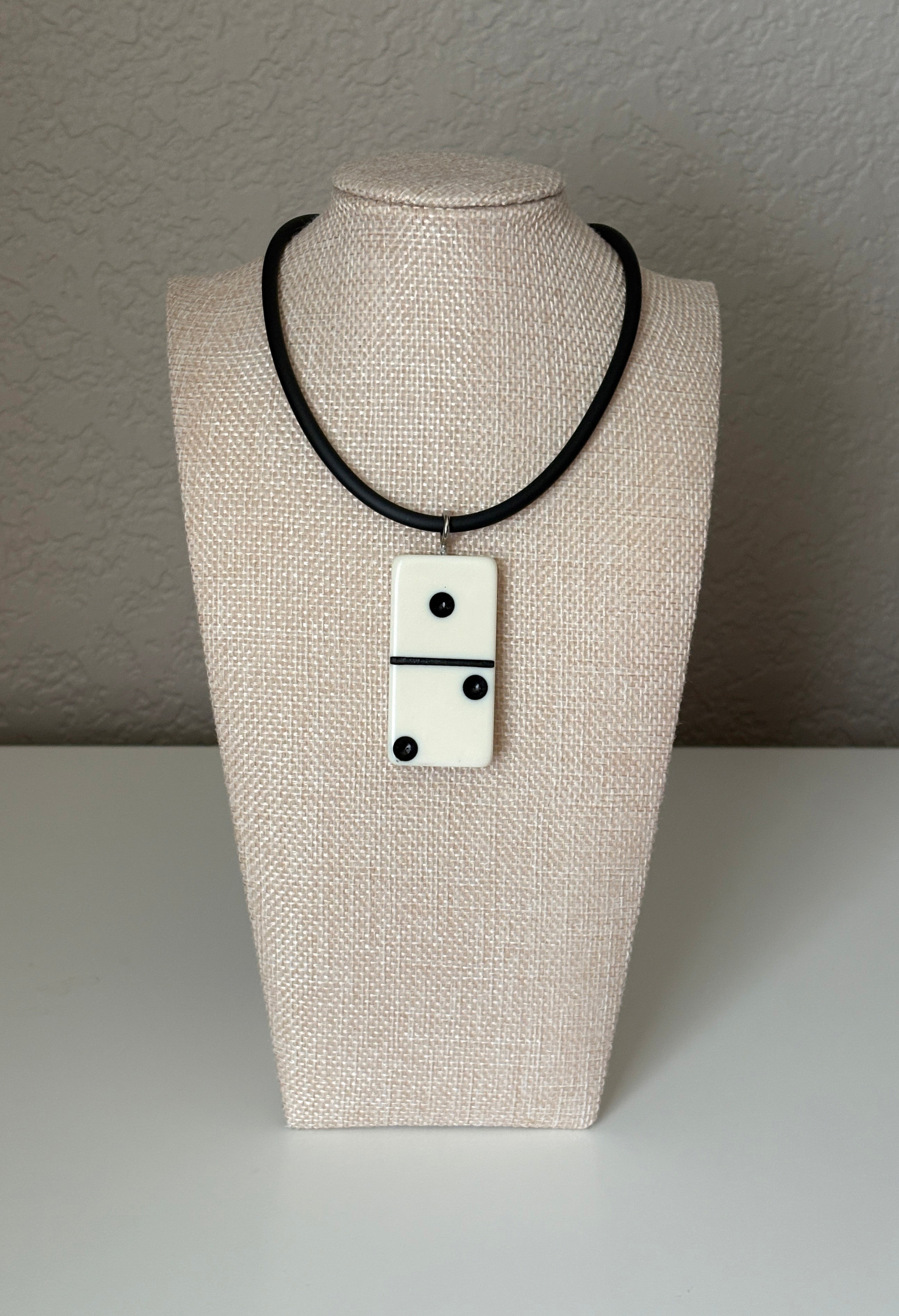 Series 9: 1960s Vintage Domino as Pendant Necklace - Rubber Cord, Sterling Silver Clasp