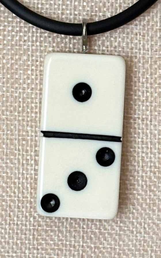 Series 9: 1960s Vintage Domino as Pendant Necklace - Rubber Cord, Sterling Silver Clasp