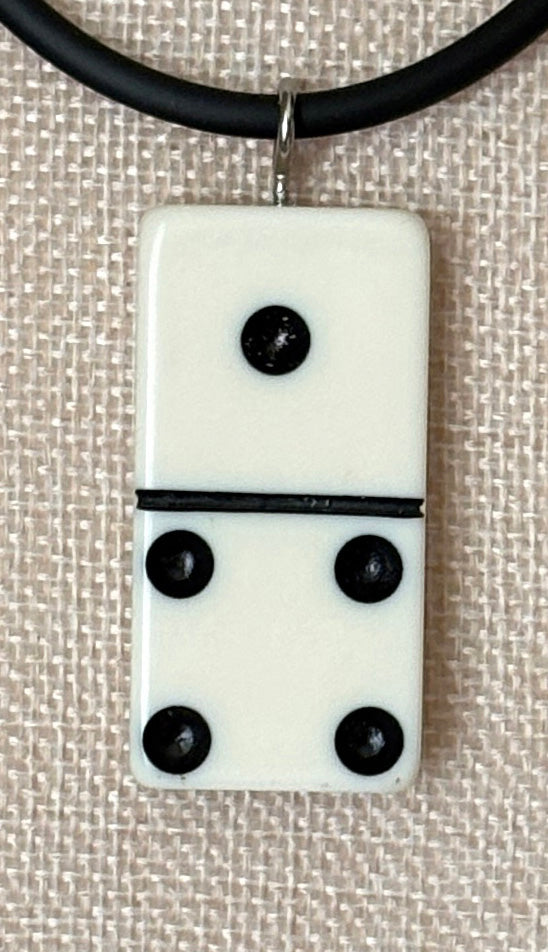 Series 9: 1960s Vintage Domino as Pendant Necklace - Rubber Cord, Sterling Silver Clasp