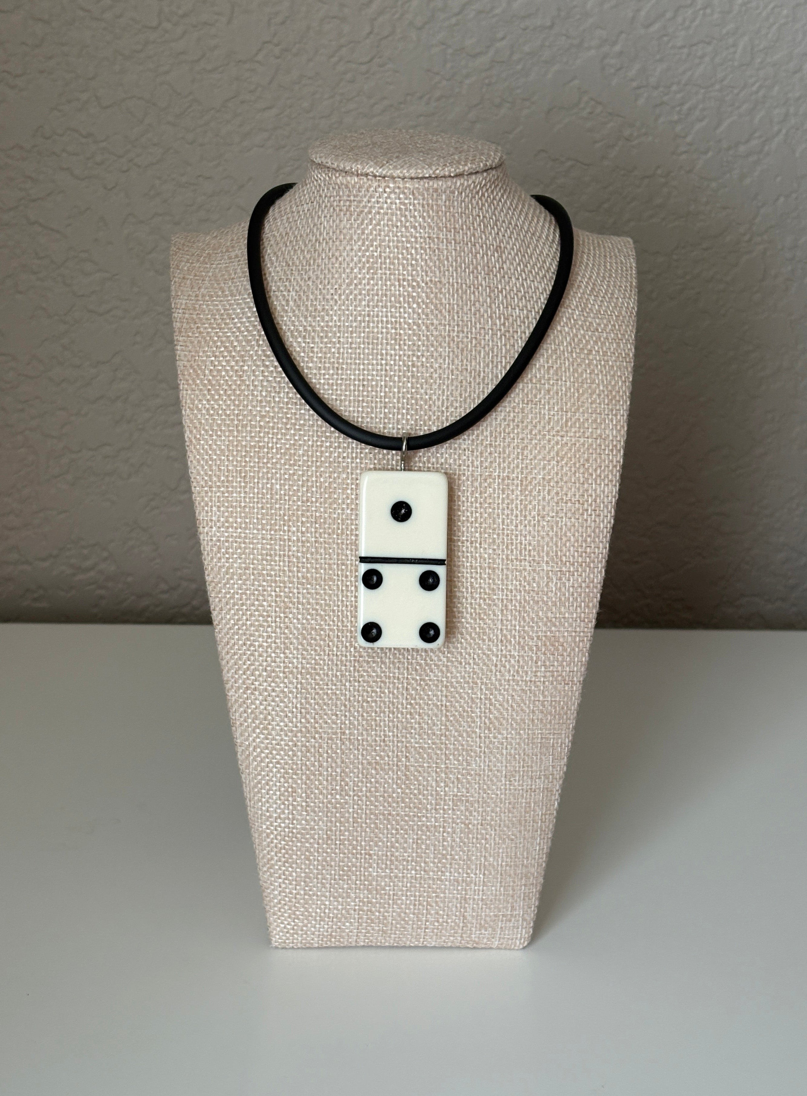 Series 9: 1960s Vintage Domino as Pendant Necklace - Rubber Cord, Sterling Silver Clasp