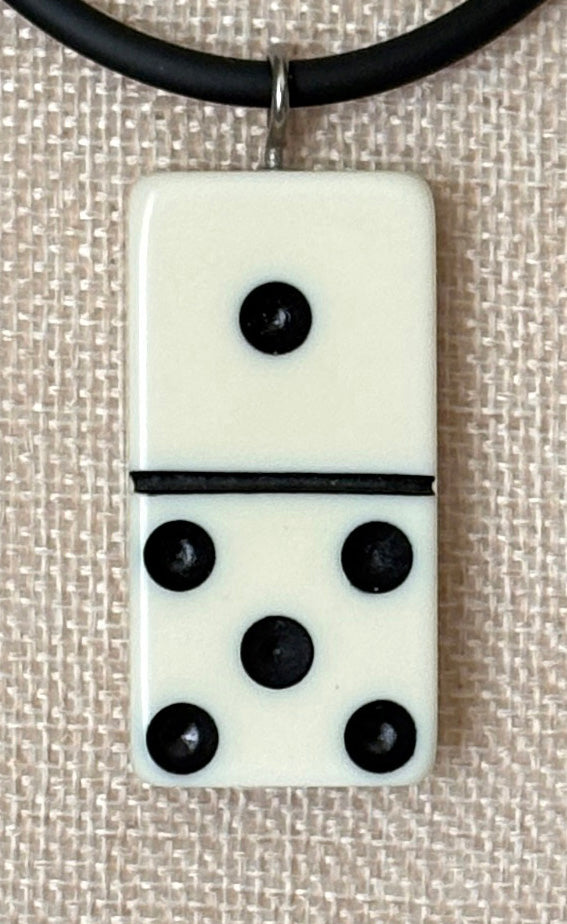 Series 9: 1960s Vintage Domino as Pendant Necklace - Rubber Cord, Sterling Silver Clasp