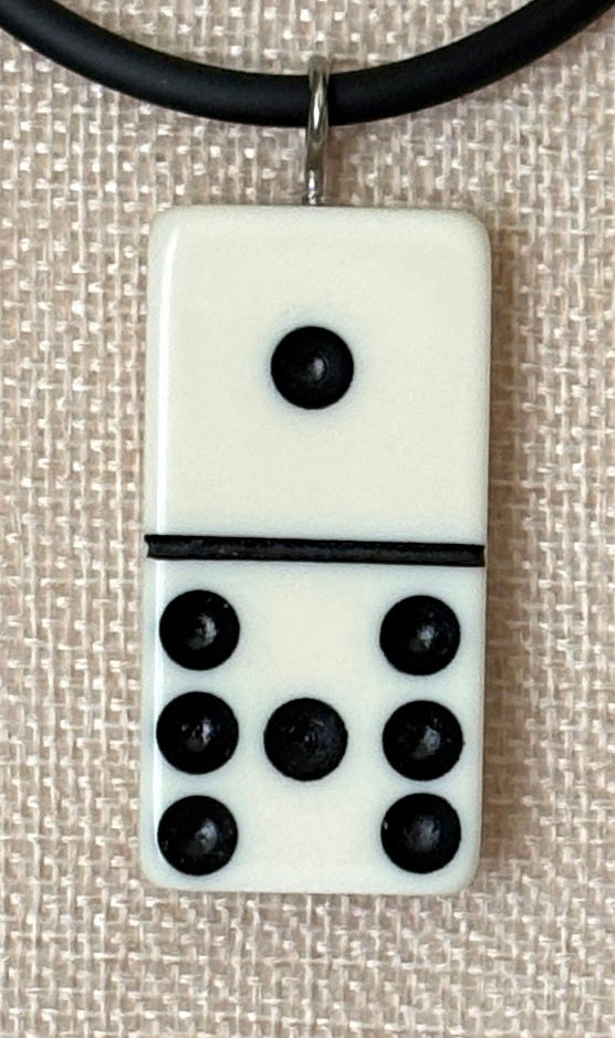 Series 9: 1960s Vintage Domino as Pendant Necklace - Rubber Cord, Sterling Silver Clasp