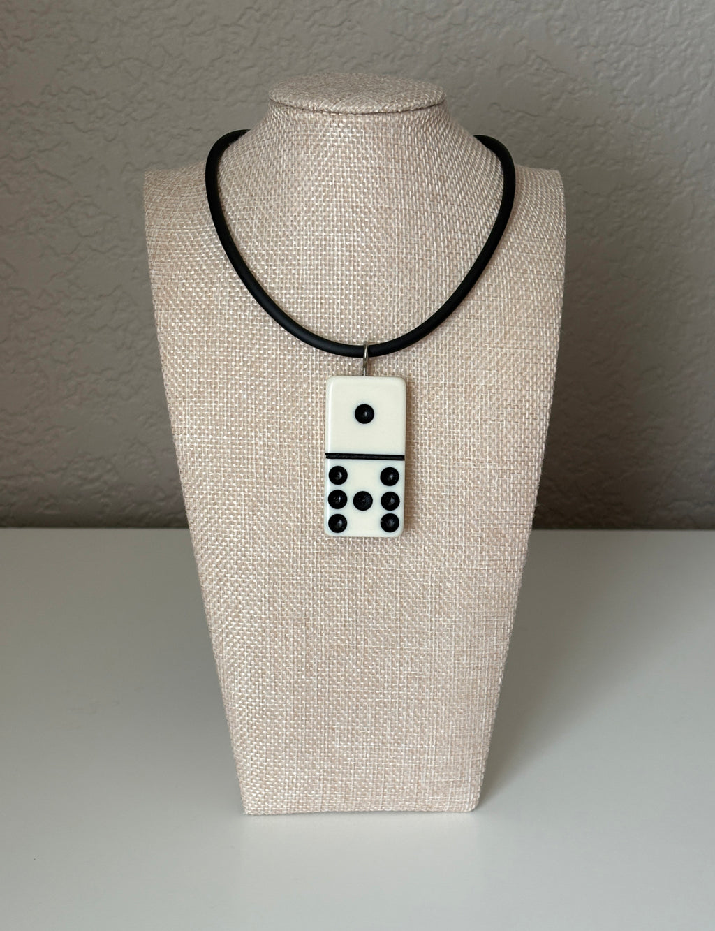 Series 9: 1960s Vintage Domino as Pendant Necklace - Rubber Cord, Sterling Silver Clasp