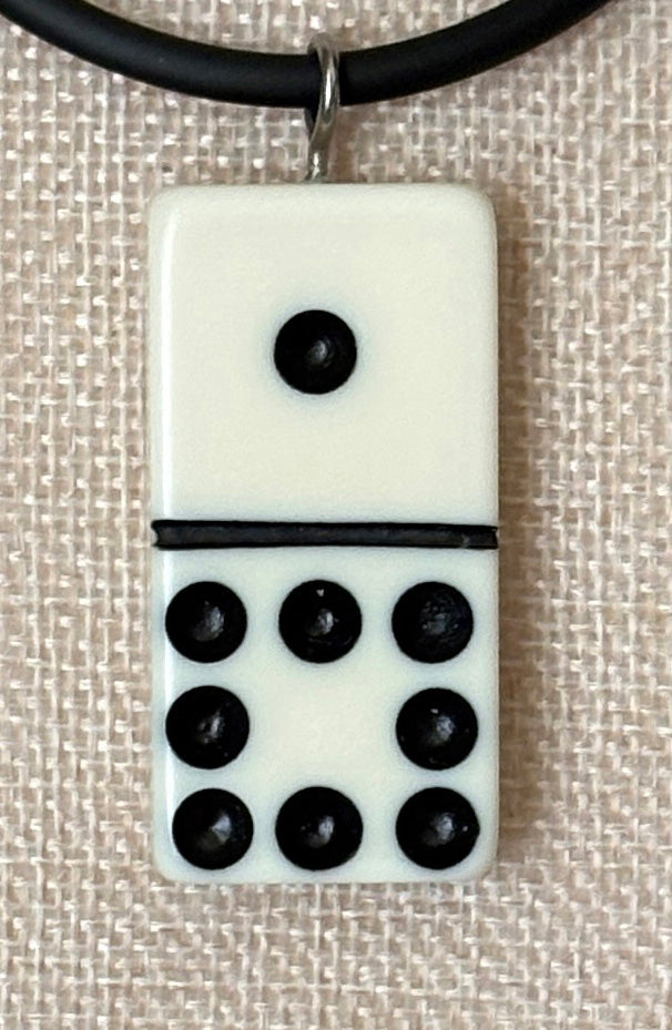 Series 9: 1960s Vintage Domino as Pendant Necklace - Rubber Cord, Sterling Silver Clasp