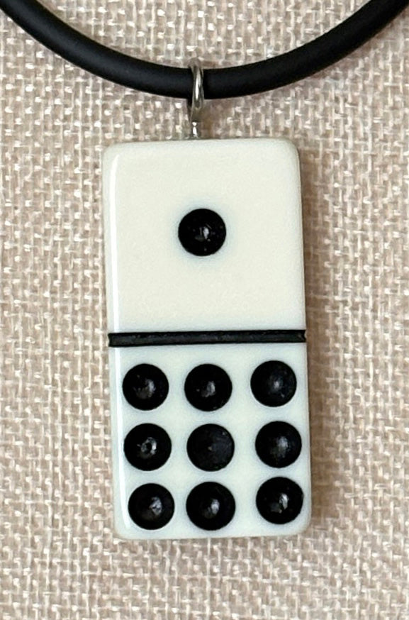 Series 9: 1960s Vintage Domino as Pendant Necklace - Rubber Cord, Sterling Silver Clasp
