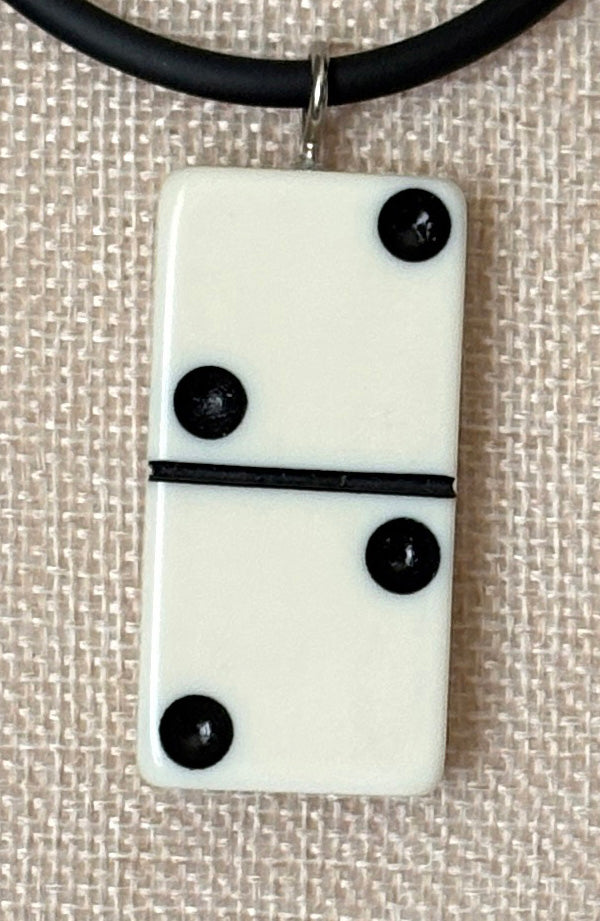 Series 9: 1960s Vintage Domino as Pendant Necklace - Rubber Cord, Sterling Silver Clasp