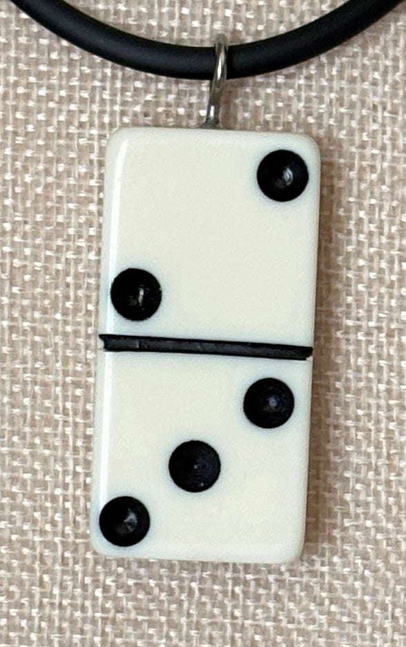 Series 9: 1960s Vintage Domino as Pendant Necklace - Rubber Cord, Sterling Silver Clasp