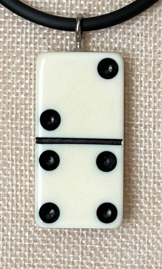 Series 9: 1960s Vintage Domino as Pendant Necklace - Rubber Cord, Sterling Silver Clasp