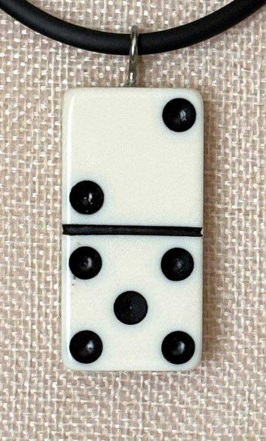Series 9: 1960s Vintage Domino as Pendant Necklace - Rubber Cord, Sterling Silver Clasp