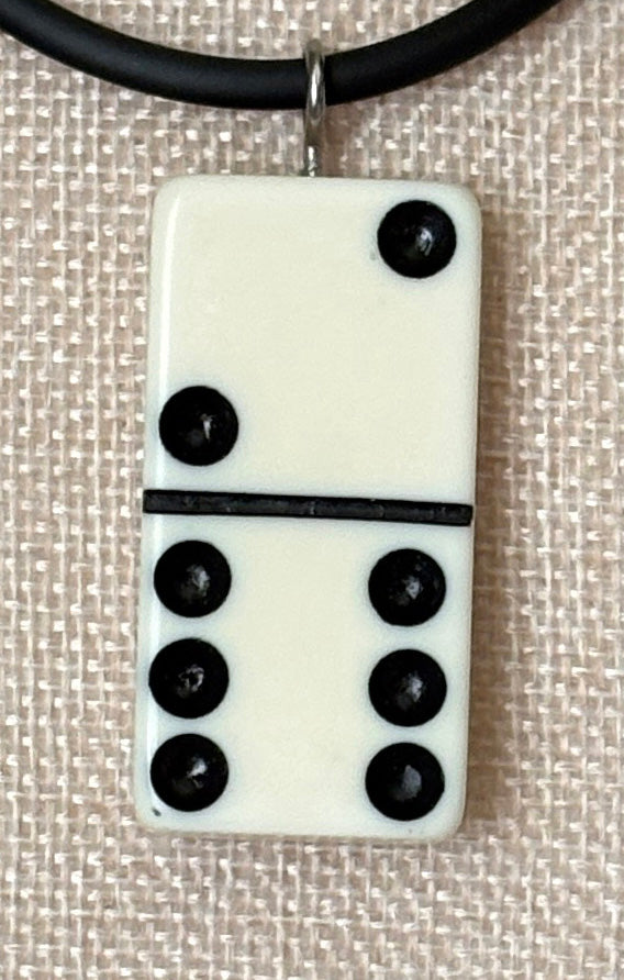Series 9: 1960s Vintage Domino as Pendant Necklace - Rubber Cord, Sterling Silver Clasp