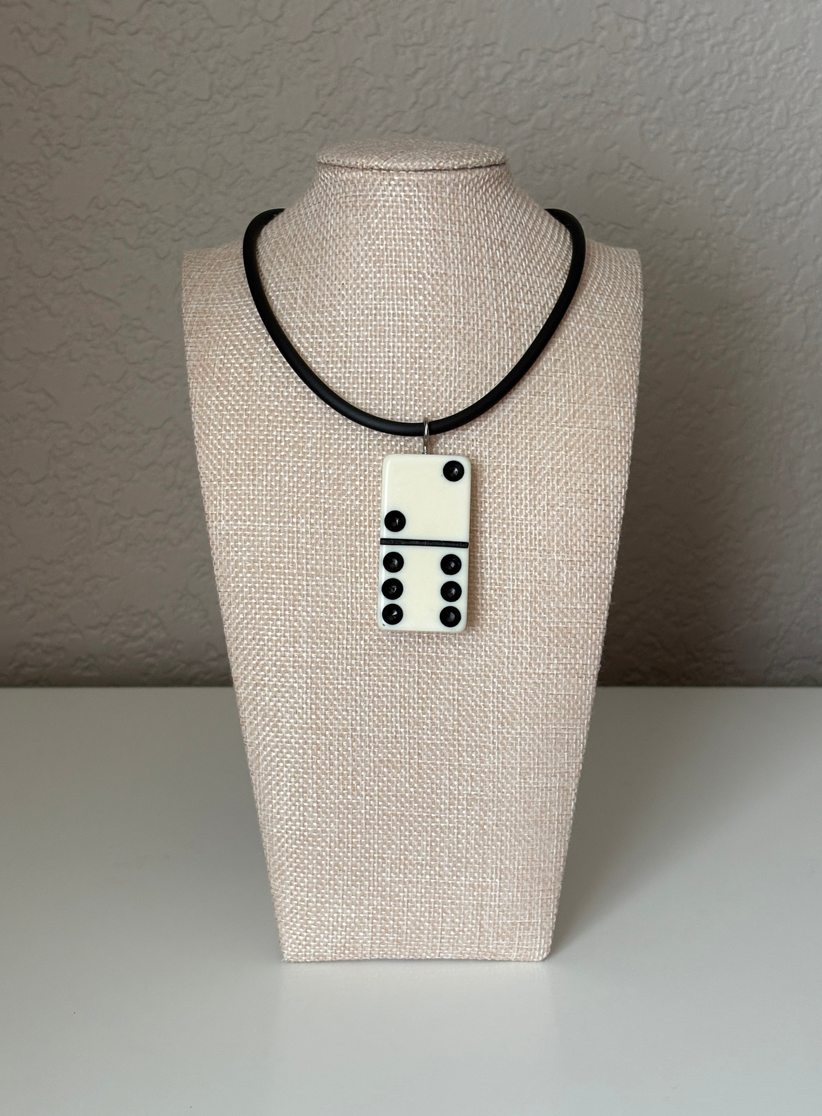 Series 9: 1960s Vintage Domino as Pendant Necklace - Rubber Cord, Sterling Silver Clasp