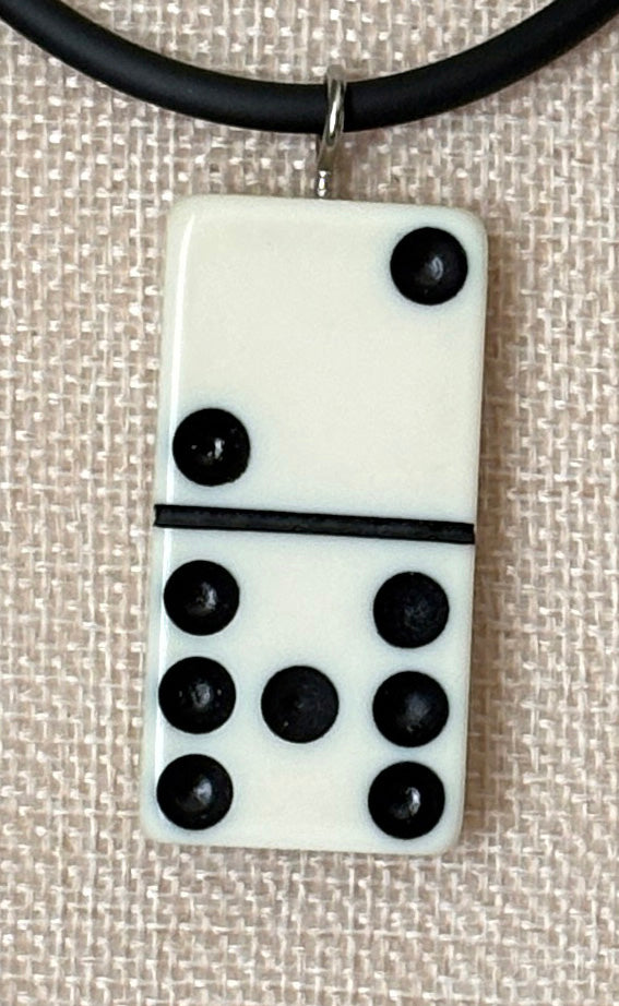 Series 9: 1960s Vintage Domino as Pendant Necklace - Rubber Cord, Sterling Silver Clasp