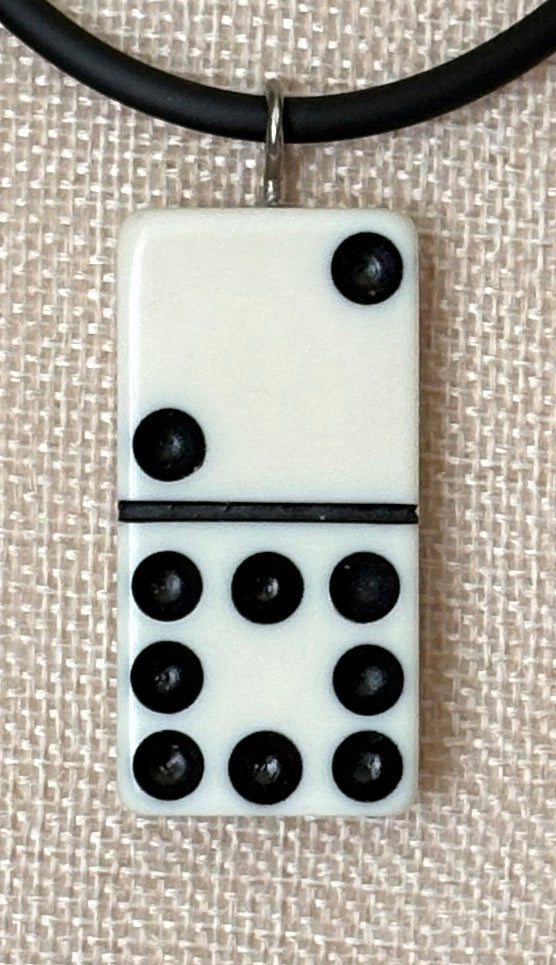 Series 9: 1960s Vintage Domino as Pendant Necklace - Rubber Cord, Sterling Silver Clasp