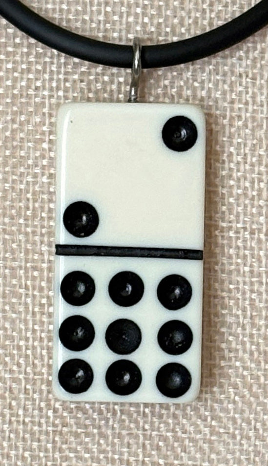 Series 9: 1960s Vintage Domino as Pendant Necklace - Rubber Cord, Sterling Silver Clasp