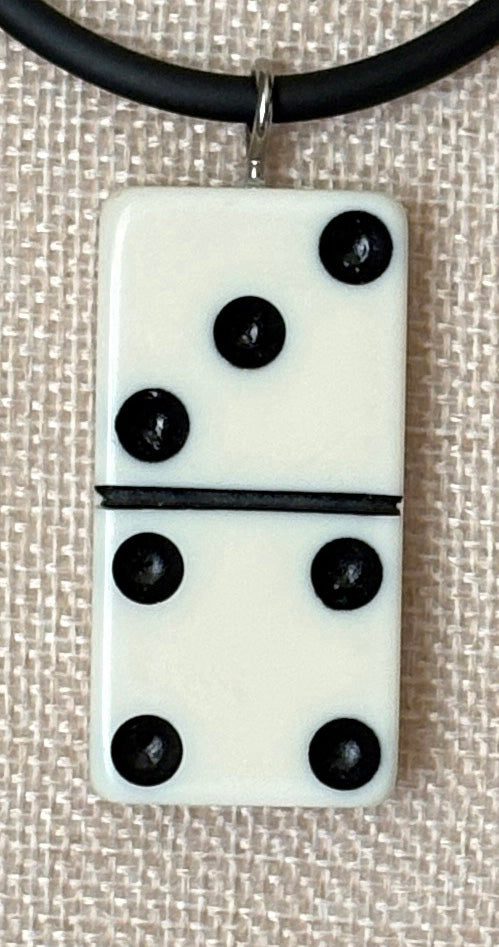 Series 9: 1960s Vintage Domino as Pendant Necklace - Rubber Cord, Sterling Silver Clasp